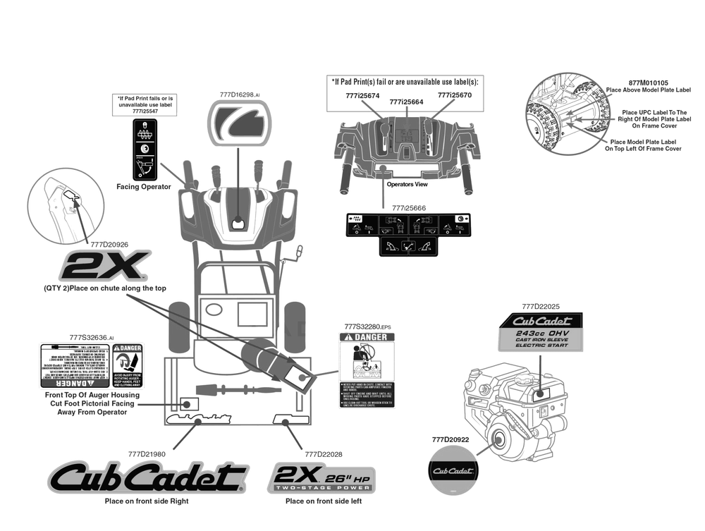Label Map Diagram and Parts List for 2X26-INCHHP (31AM5CVS710)(2017) Cub Cadet Snow Blower
